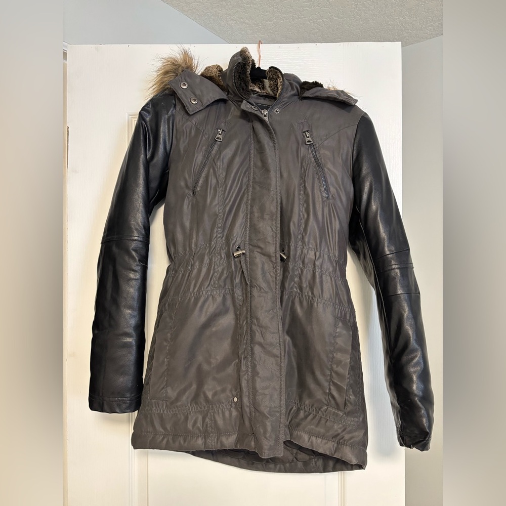 Buffalo faux leather and faux fur parka